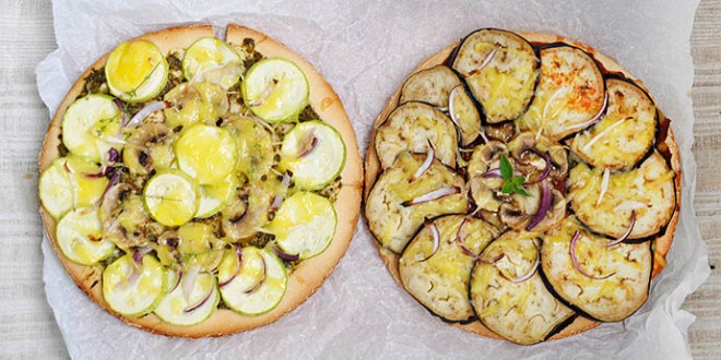 Gluten-Free Vegan Pizzas | “Red” Tomato Eggplant Pizza and “Green” Zucchini Pesto Pizza Gluten-Free Vegan Pizzas | “Red” Tomato Eggplant Pizza and “Green” Zucchini Pesto Pizza