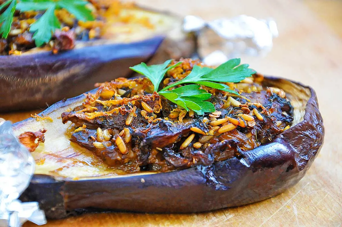 Stuffed Eggplants with Mushrooms and Rice Recipe 