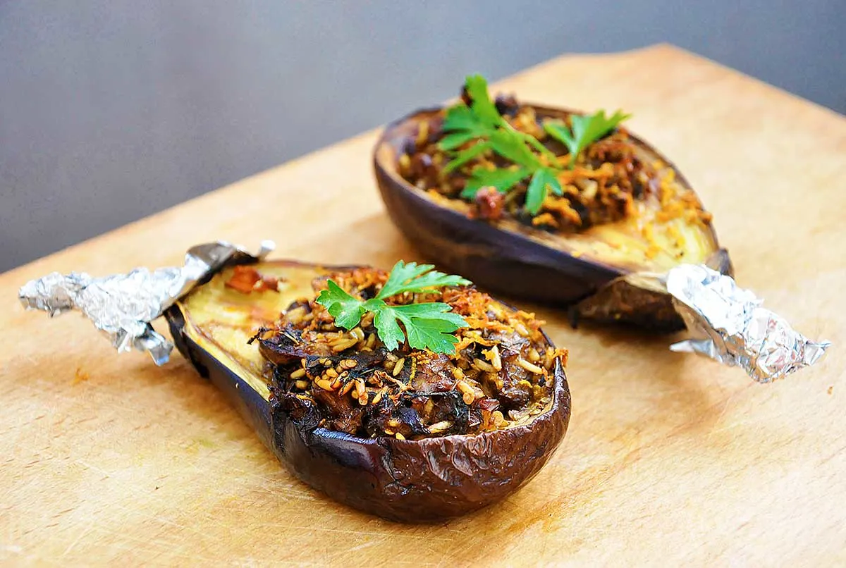 Stuffed Eggplants with Mushrooms and Rice recipe 