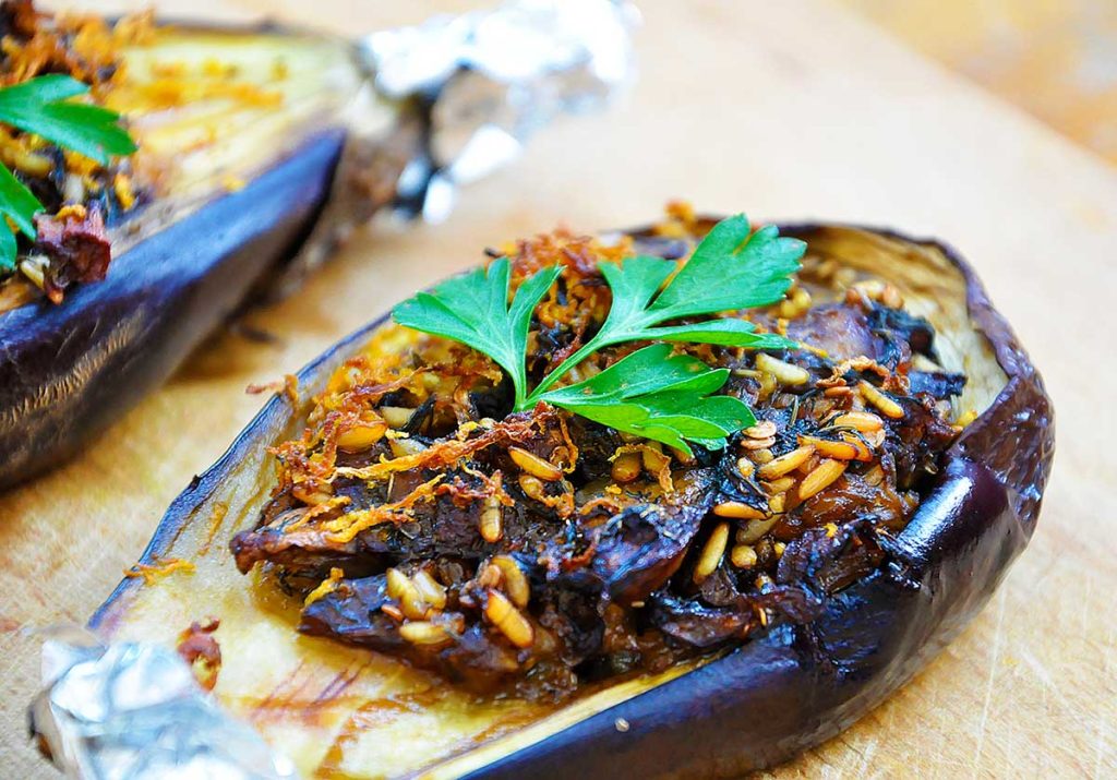 Stuffed Eggplants with Mushrooms and Rice