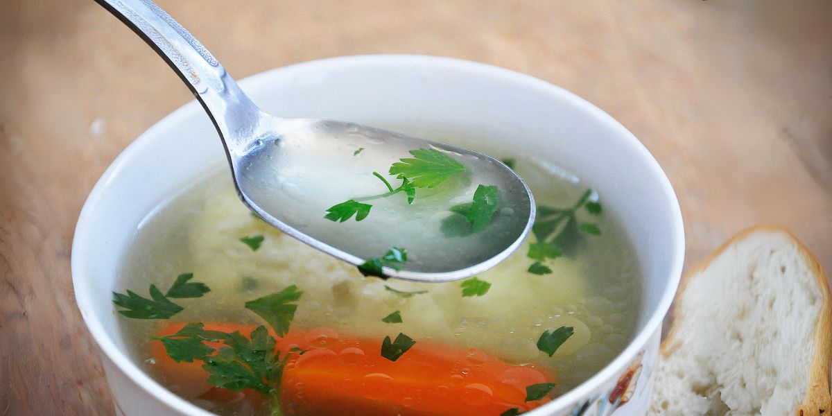 Clear Veggie Soup with Semolina Dumplings 