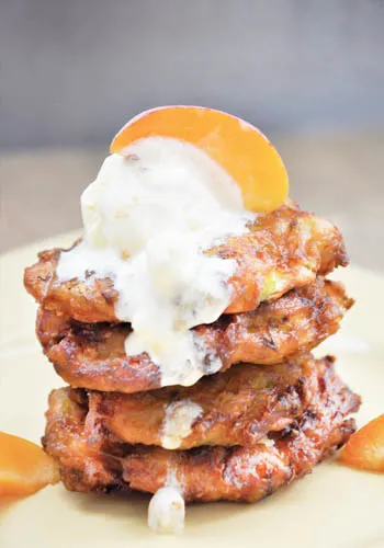 Sweet Zucchini Fritters with Vanilla Ice Cream and Apricots