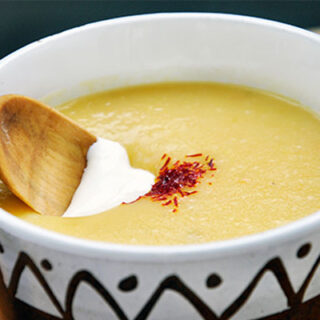 Yellow Peas Creamy Soup with Saffron and Sour Cream