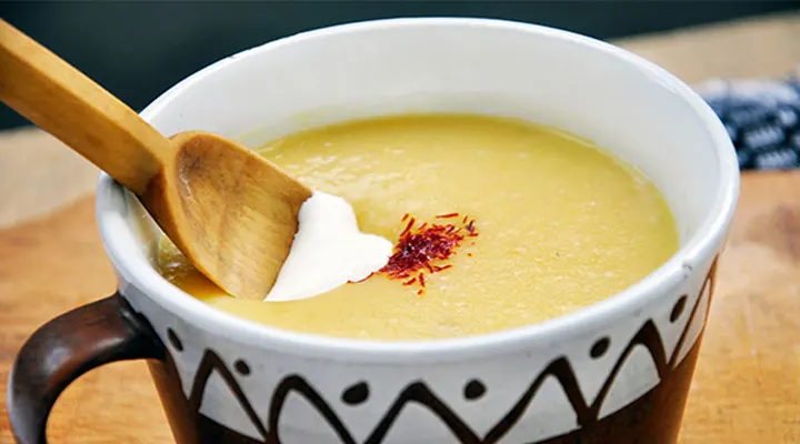 Yellow Peas Creamy Soup with Saffron and Sour Cream
