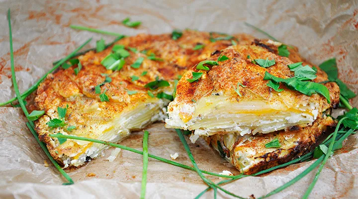 Potato Cheese Tart Slice, Tarta vegetariana de cartofi cu telemea, Tarta cu cartofi