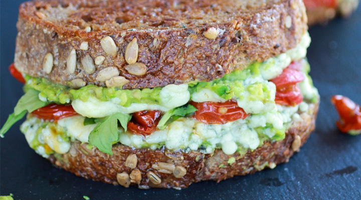 Healthy Avocado Recipes Blue Cheese + Smashed Avocado and Roasted Tomato Grilled Cheese
