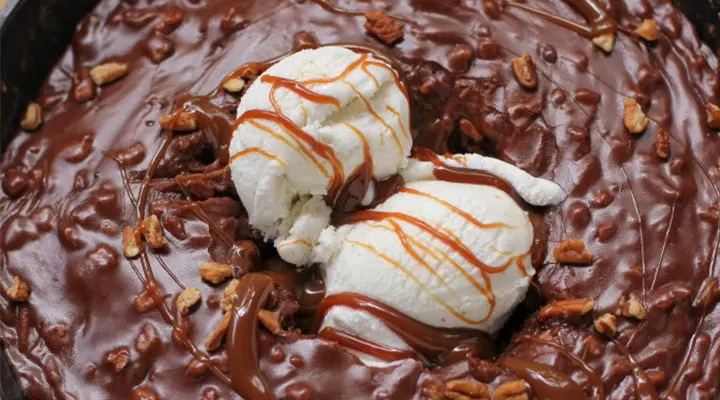 Gooey Chocolate Skillet Cake Ice Cream Sundae