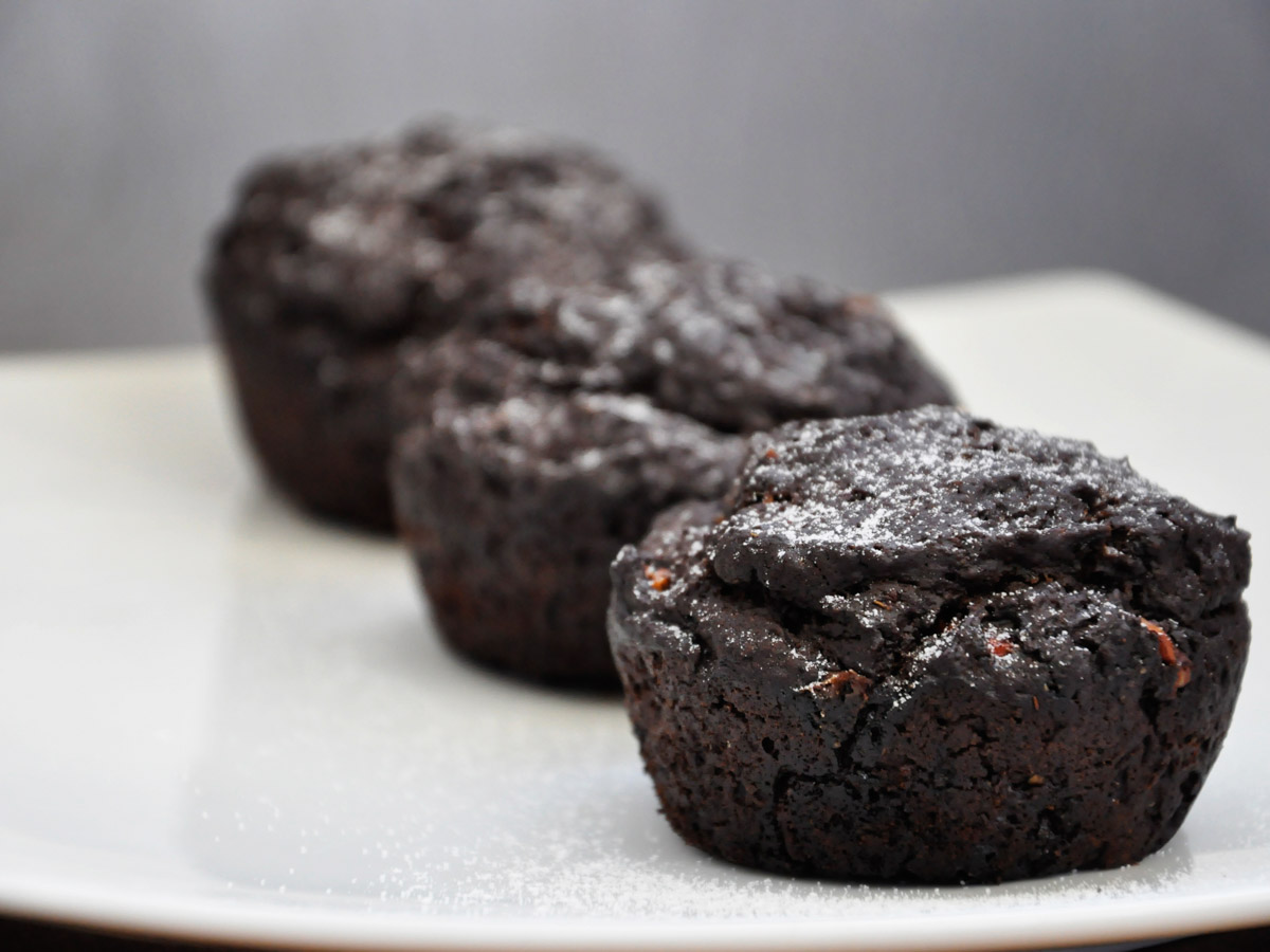 Vegan dark Chocolate Muffins with Carob Powder and Caramelized Walnuts dessert