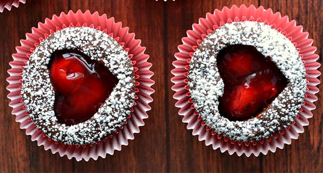 Cherry Heart Cutout Cupcakes for Valentine’s Day