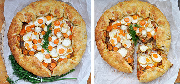 root vegetable tart with Mushrooms slice