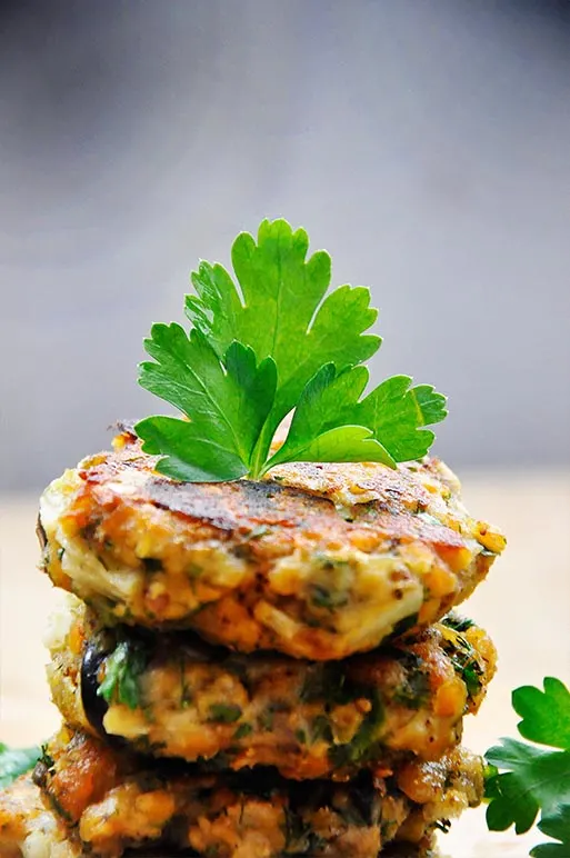 Lentils and Eggplant Patties with Olives and Herbs vegan