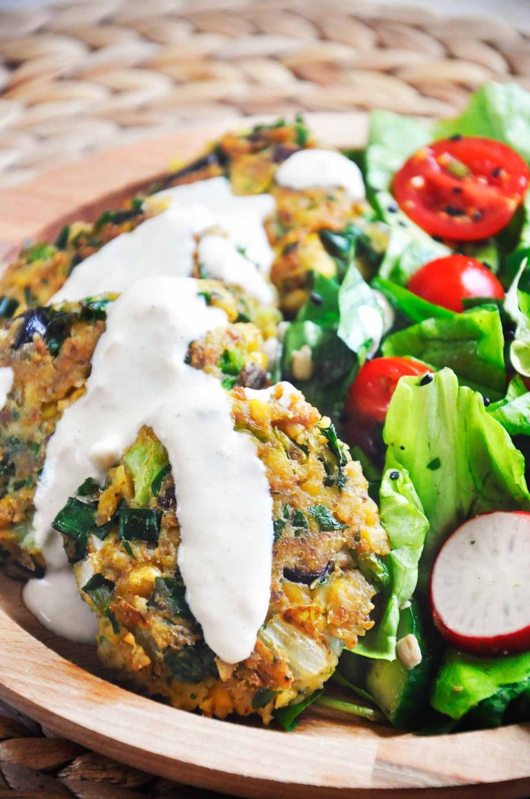 Green Chickpea Patties Tahini Chiftelute de naut verdeturi vegan