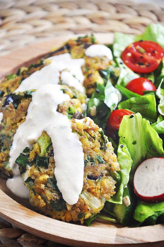 Green Chickpea Patties with Tahini | Gourmandelle