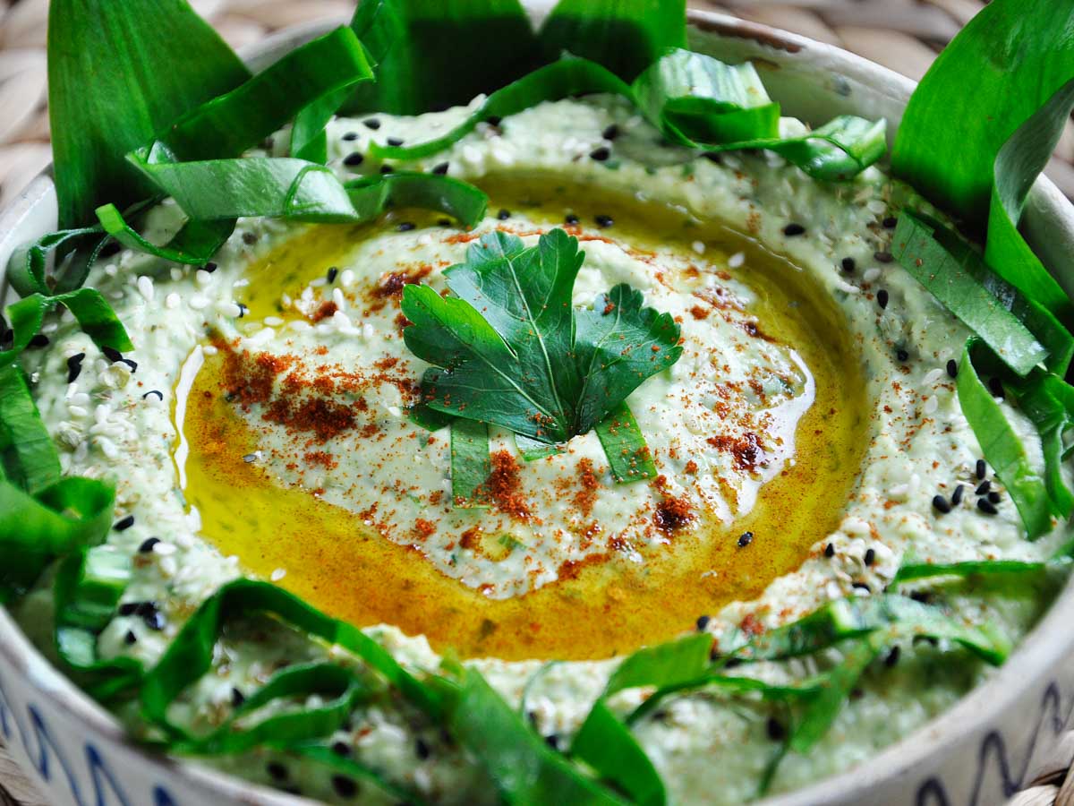 vegan wild garlic hummus easy recipe