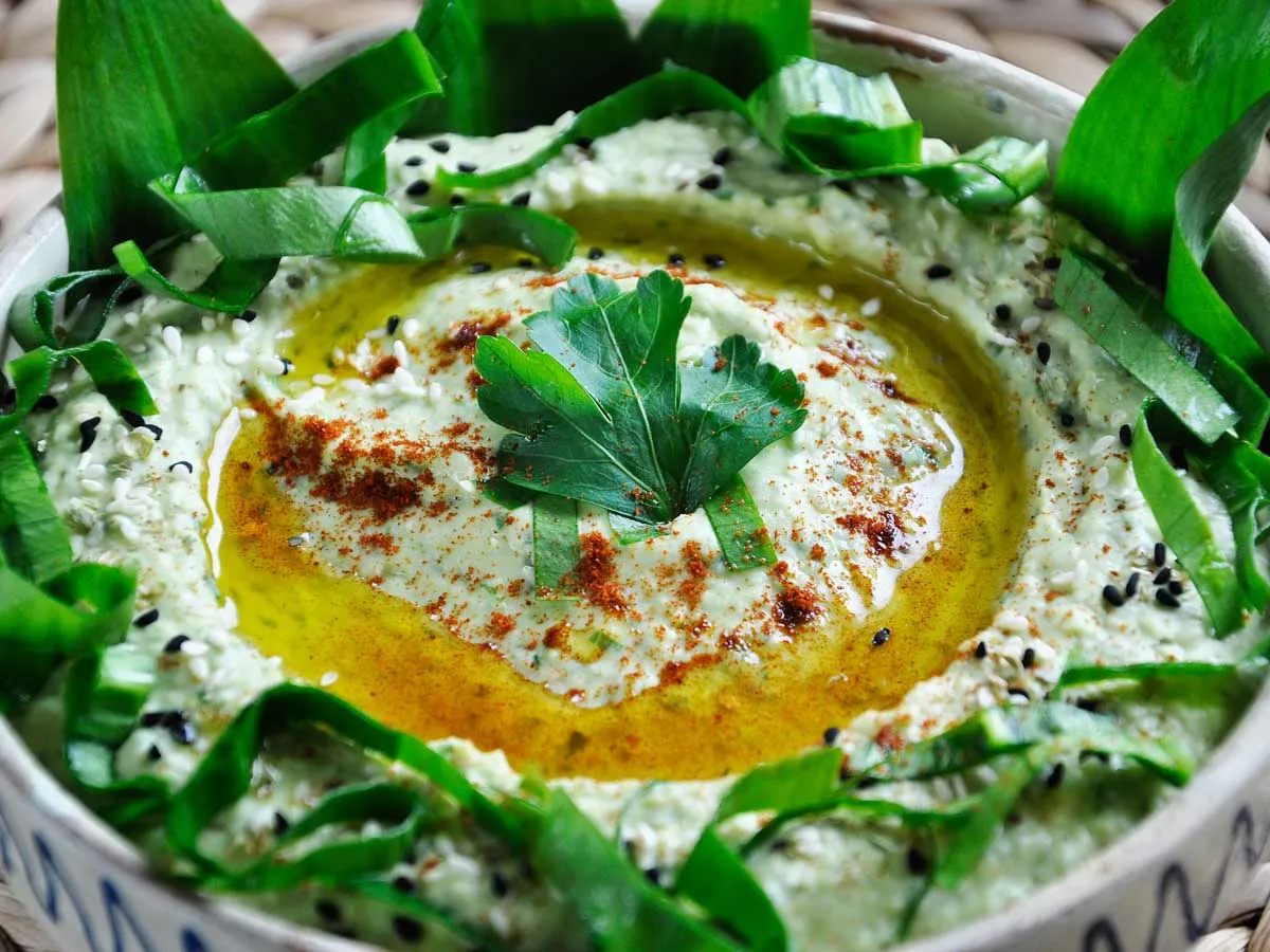 vegan wild garlic hummus easy recipe