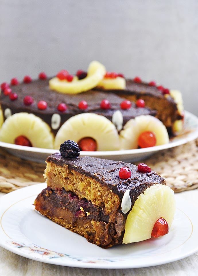 Gluten-Free Chocolate Cake with Berries and Pineapple