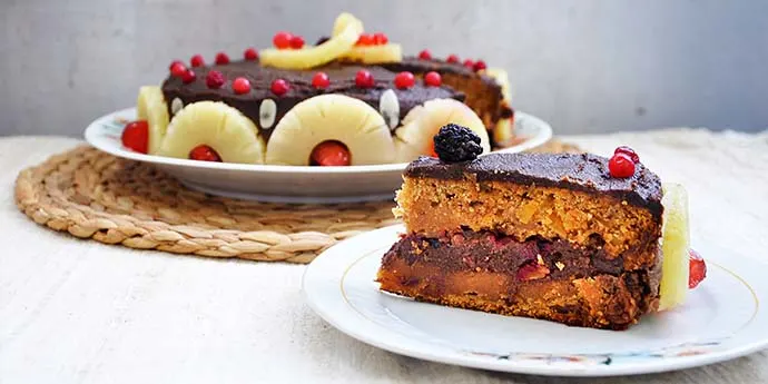 Gluten-Free Chocolate Cake with Berries and Pineapple slice