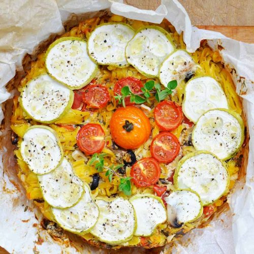 Baked Pasta Tart with Smoked Tofu Tarta de paste la cuptor cu tofu afumat