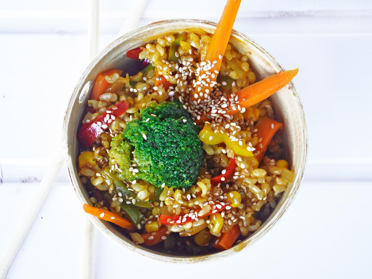 Macrobiotic Stir Fry Veggies Rice vegetarian