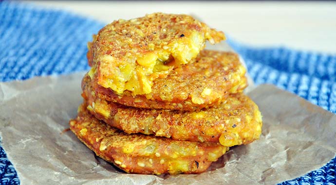 Cheesy Yellow Split Pea Patties with Tofu