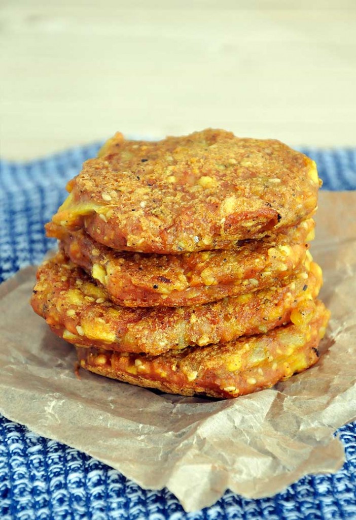 Cheesy Yellow Split Pea Patties with Tofu Sesame 