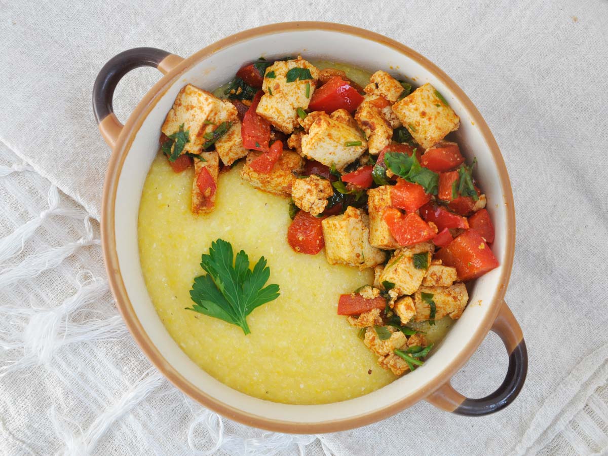 Best Creamy Polenta recipe tofu pepper saute