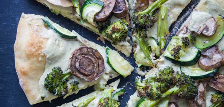 Roasted Vegetable and White Bean Pesto Hummus Pizza