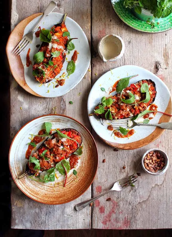 Stuffed Aubergines with Tideford Organics Pesto