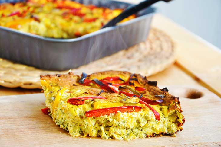 vegan crustless quiche with peppers