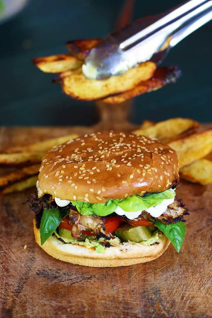 vegan chicken burger fries