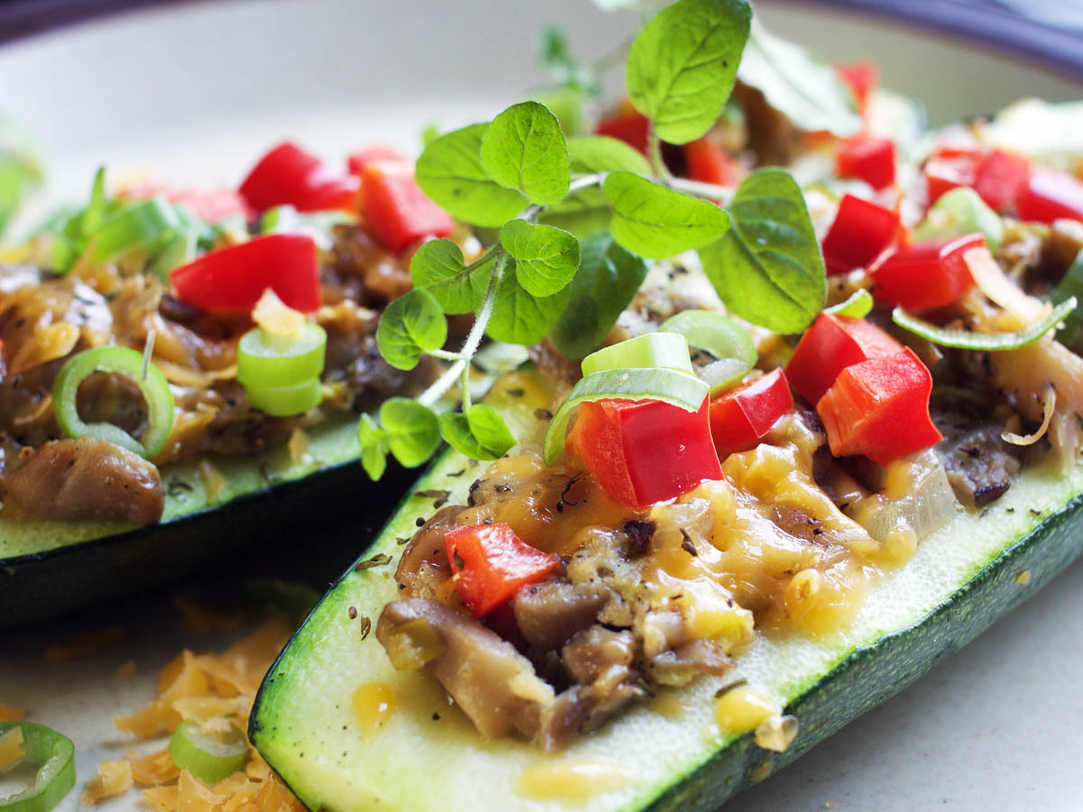 baked Zucchini boats with mushrooms