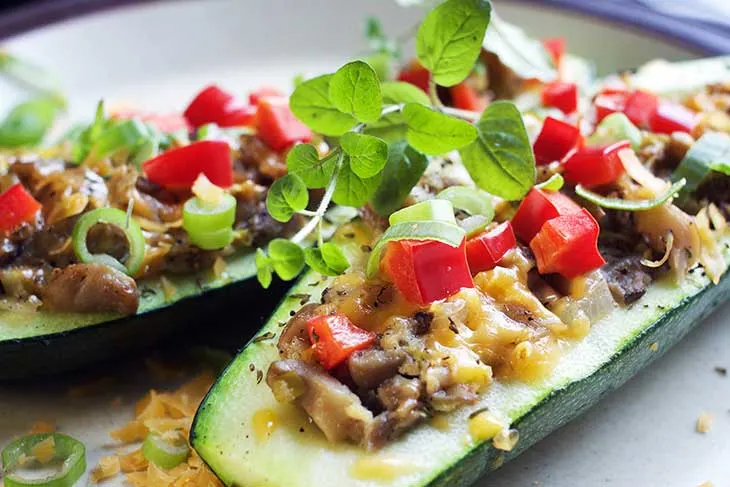 baked Zucchini boats with mushroom stuffing 