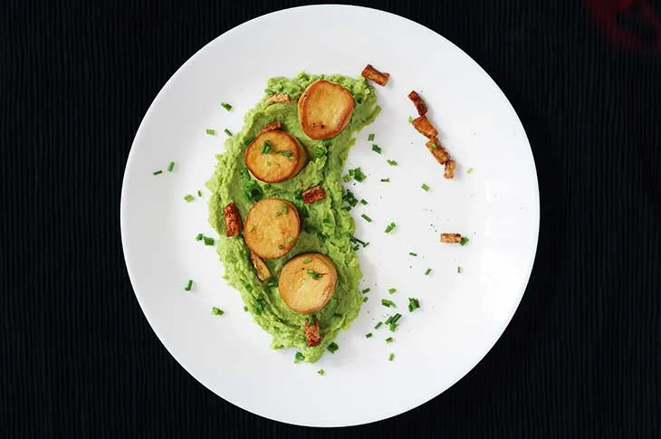 Vegan Scallops recipe with Pea Puree recipe