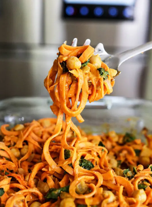 sweet potato noodle casserole with creamy pumpkin sauce