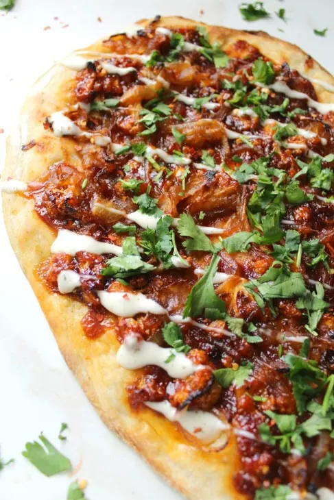 vegan roasted cauliflower bbq pizza