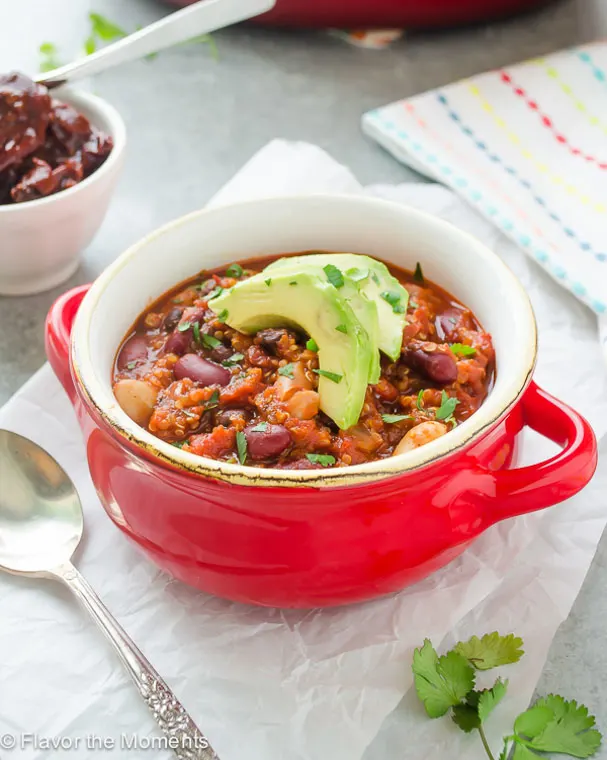 30-Minute Three Bean Chipotle Quinoa Chili