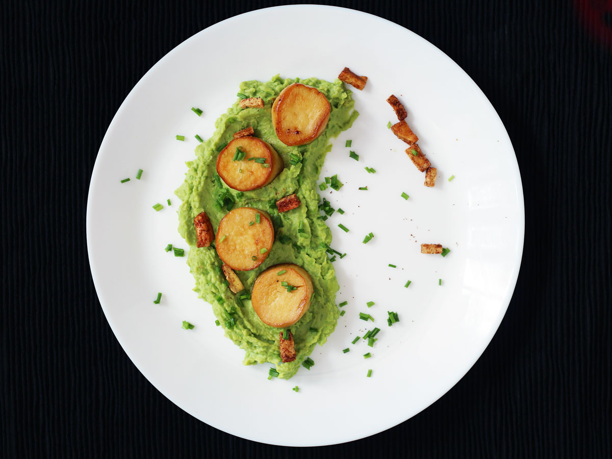 Vegan Scallops recipe with Pea Puree