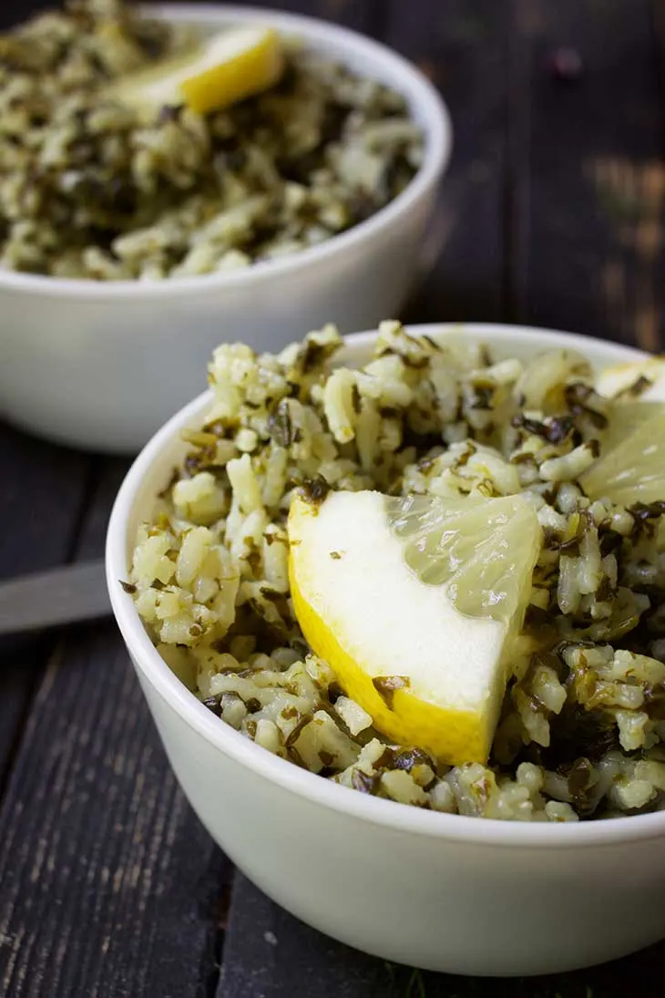 Greek Rice with spinach and lemon Spanakorizo  