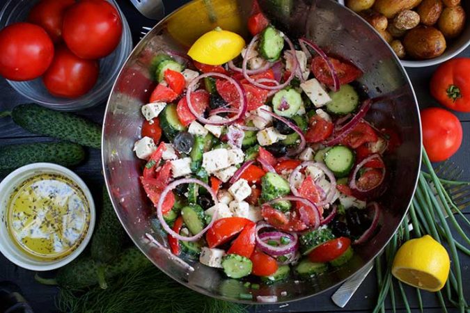 Vegan Greek Salad (with Homemade Vegan Feta Cheese)