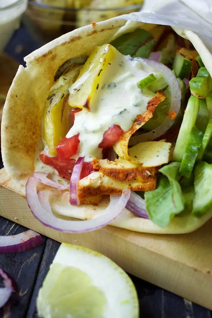 Vegan Gyros with vegan tzatziki Greek Wrap recipe 
