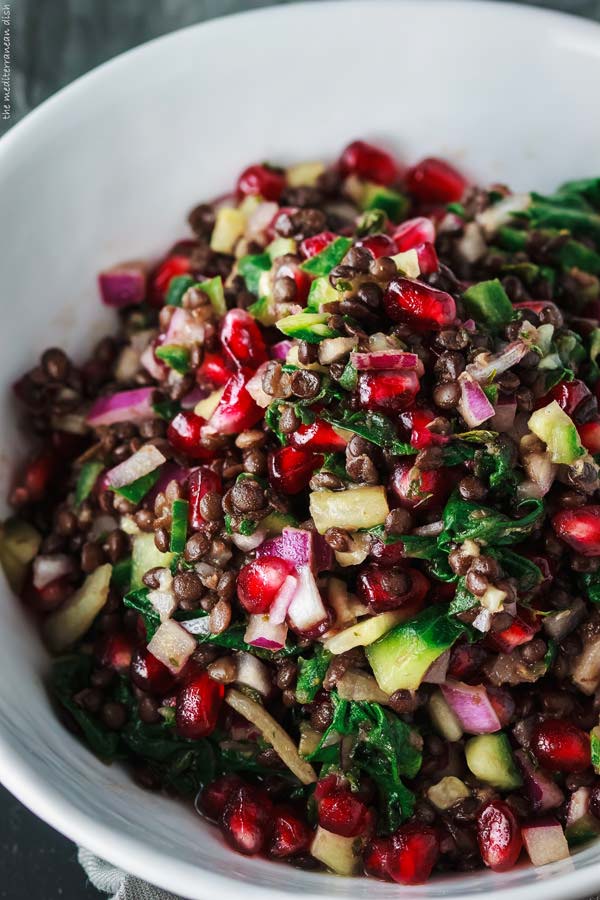 Power Brown Lentil Salad Recipe With Pomegranates And Swiss Chard