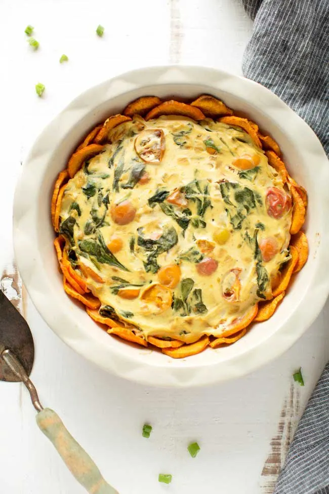 Easy Vegan Veggie Quiche with Sweet Potato Crust