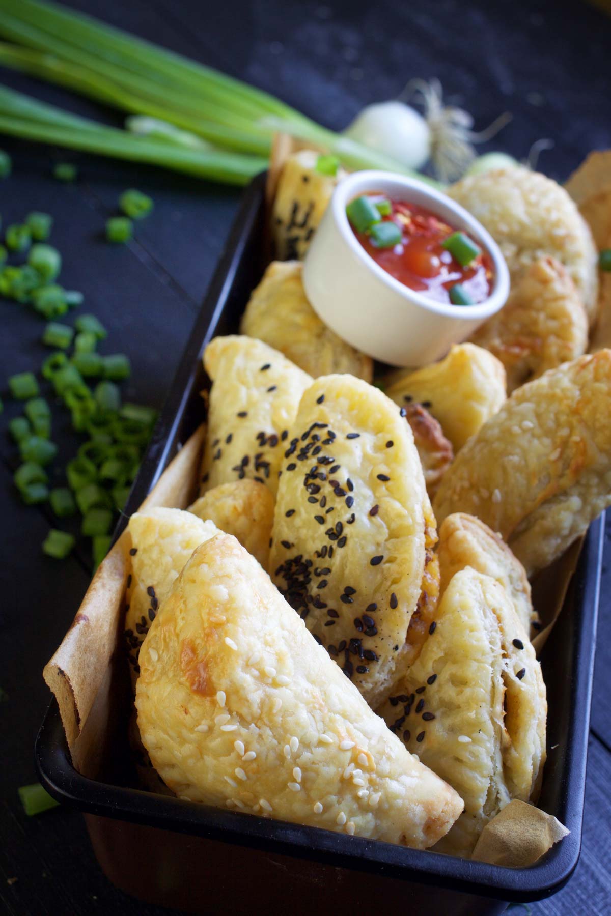 vegan empanadas with salsa sauce