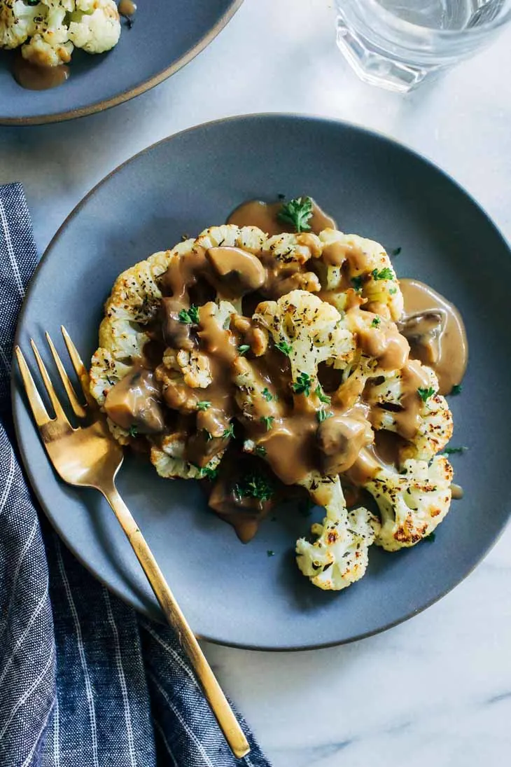 Cauliflower Steaks with Mushroom Gravy