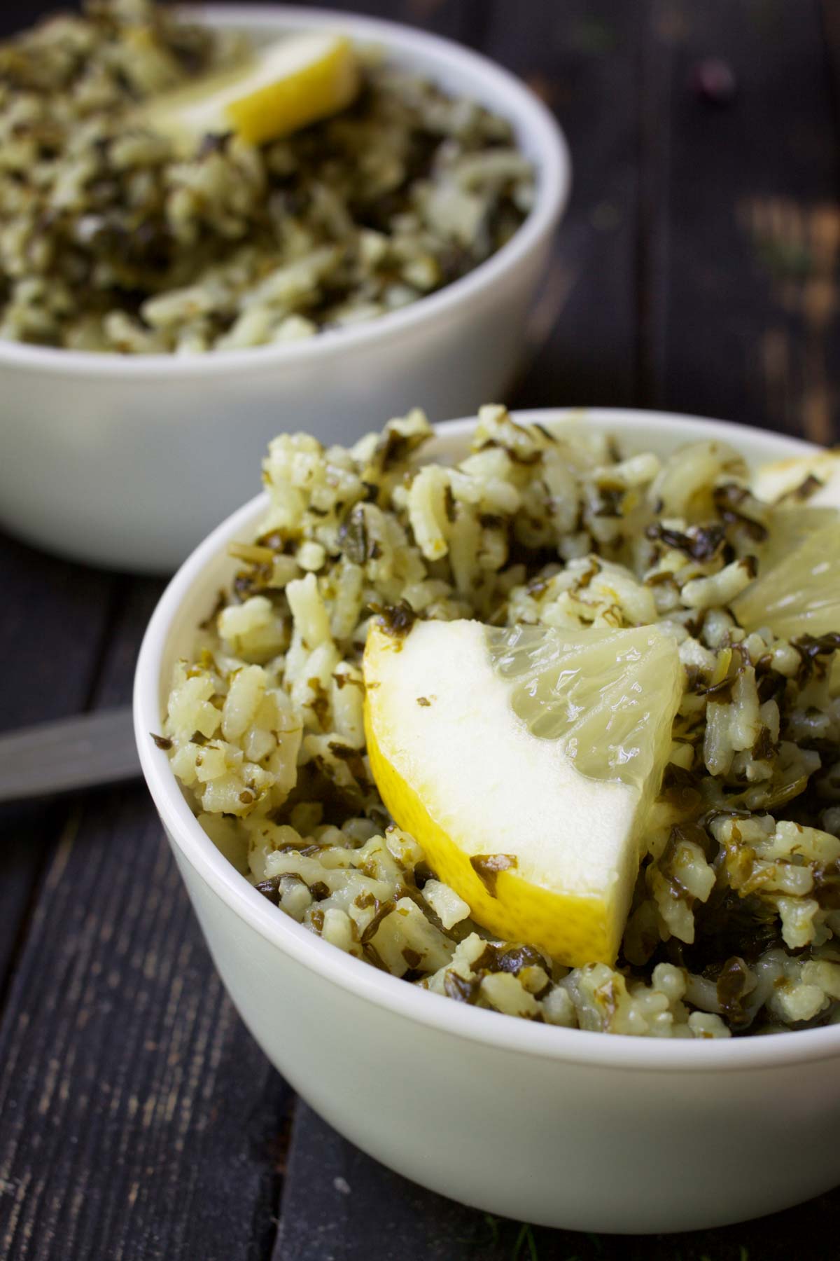 Greek Rice with spinach and lemon Spanakorizo