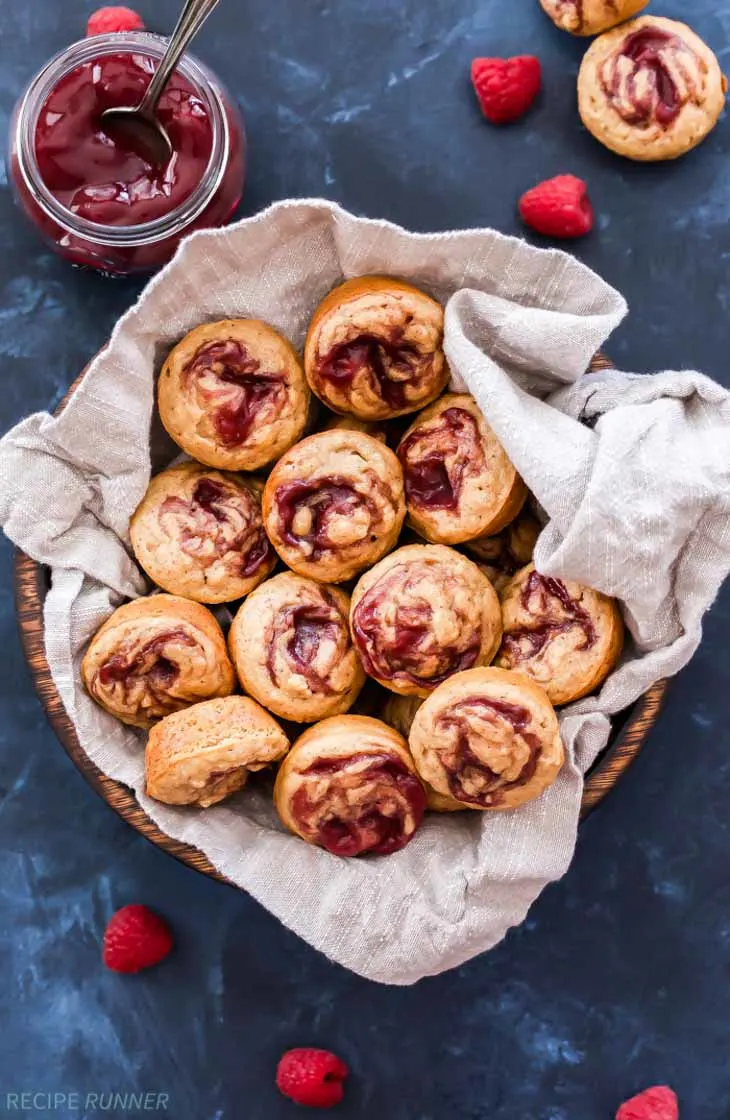 Raspberry Jam Swirled Almond Butter Muffins