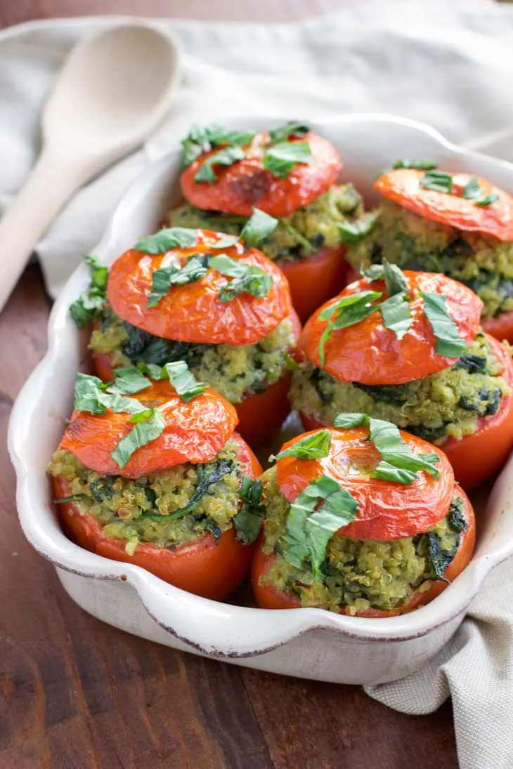 Pesto Spinach Quinoa Stuffed Tomatoes for Weight Loss Meal Prep