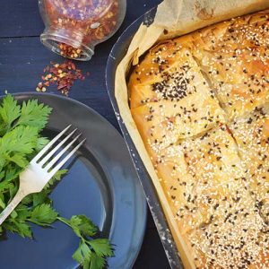 Vegan Greek Eggplant Pie Melitzanopita recipe placinta cu vinete