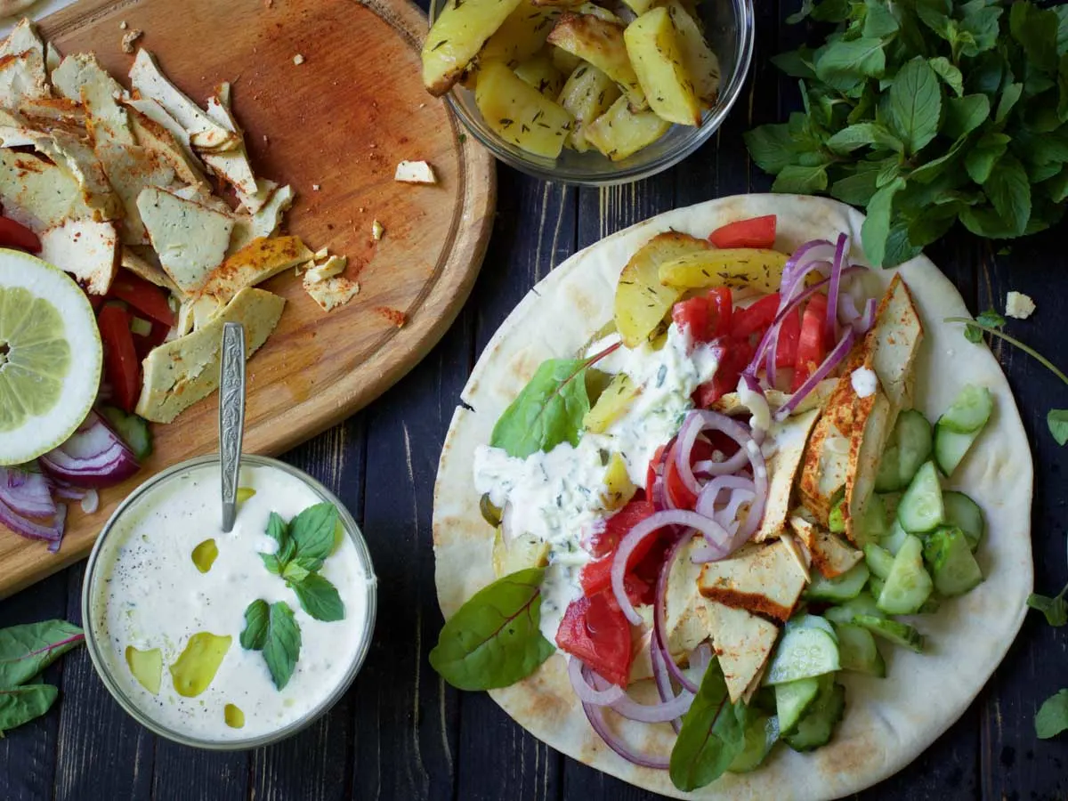 Vegan Gyros Greek Wrap with tzatziki recipe