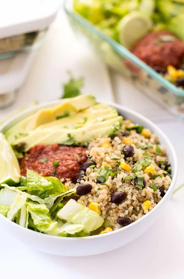 Meal-Prep Vegetarian Quinoa Burrito Bowls for Lunch Meal Prep